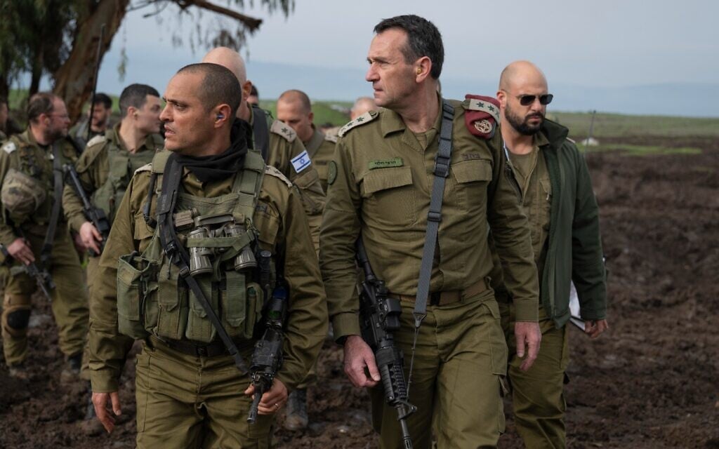 IDF Chief of Staff Lt. Gen. Herzi Halevi (center) meets troops during a drill in northern Israel, January 17, 2024. (Israel Defense Forces)