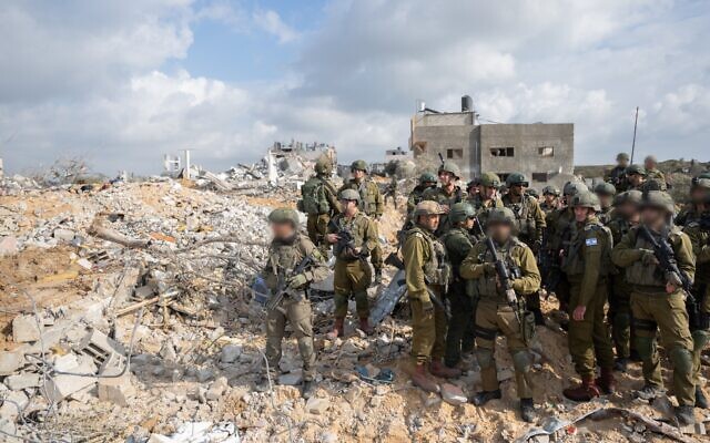 IDF Chief of Staff Lt. Gen. Herzi Halevi, and other officers tour the scene of a deadly blast in the central Gaza Strip, January 23, 2024. (Israel Defense Forces) IDF Chief of Staff Lt. Gen. Herzi Halevi, and other officers tour the scene of a deadly blast in the central Gaza Strip, January 23, 2024. (Israel Defense Forces)
