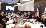 Members of Prime Minister Benjamin Netanyahu's cabinet during a meeting to approve the amended 2024 budget, January 15, 2024. (Haim Zach/GPO)