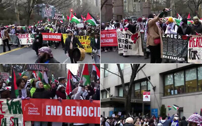 Demonstrators take part in a protest organized by Within Our Lifetime, which endorses the Hamas-led Oct. 7 massacres in southern Israel, outside the Memorial Sloan Kettering Cancer Center in New York City, January 15, 2024. (Screenshot: X, used in accordance with Clause 27a of the Copyright Law) Demonstrators take part in a protest organized by Within Our Lifetime, which endorses the Hamas-led Oct. 7 massacres in southern Israel, outside the Memorial Sloan Kettering Cancer Center in New York City, January 15, 2024. (Screenshot: X, used in accordance with Clause 27a of the Copyright Law)