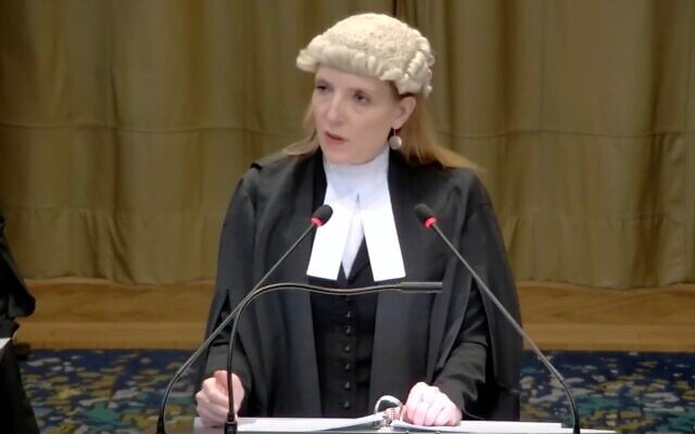 Blinne Ni Gharalaigh speaks on behalf of South Africa in its case alleging Israeli genocide in Gaza, at the International Court of Justice in The Hague, January 11, 2024 (Screen grab)