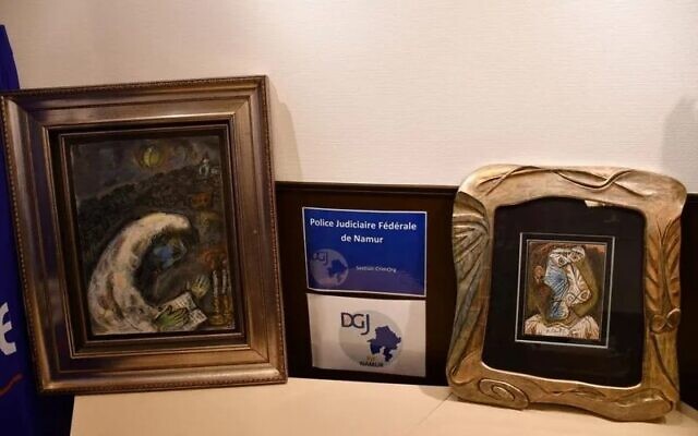 Two stolen paintings, Picasso's 'Tête' (right) and Chagall's 'L’homme en prière' (left) found in Antwerp are seen in this undated handout image. (Handout / Police judiciaire fédérale Namur) Two stolen paintings, Picasso's 'Tête' (right) and Chagall's 'L’homme en prière' (left) found in Antwerp are seen in this undated handout image. (Handout / Police judiciaire fédérale Namur)