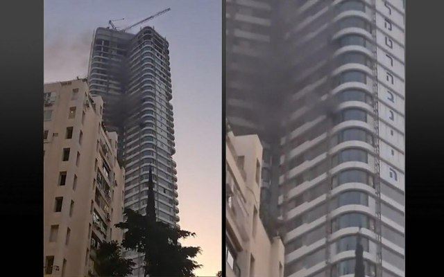 A burning apartment building on Dizengoff Street, Tel Aviv, January 18, 2024. (National Fire and Rescue Authority, Dan District)