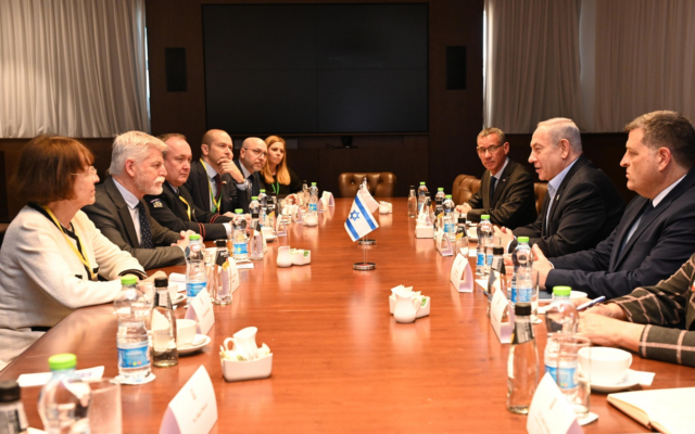 Prime Minister Benjamin Netanyahu meets with visiting Czech President Petr Pavel in Jerusalem on January 15, 2024. (Haim Zach/GPO) Prime Minister Benjamin Netanyahu meets with visiting Czech President Petr Pavel in Jerusalem on January 15, 2024. (Haim Zach/GPO)