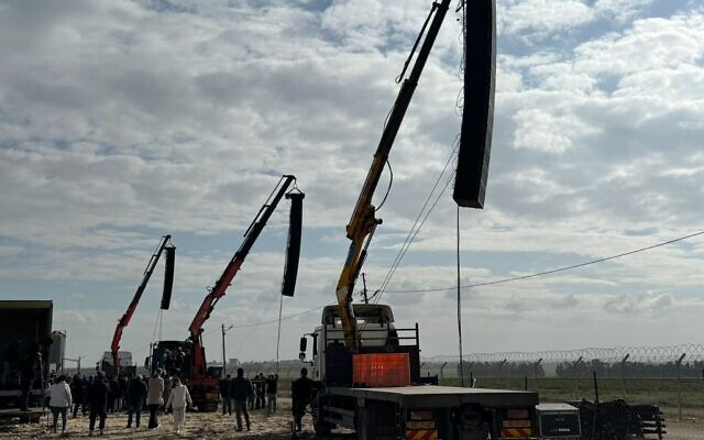 Large loudspeakers are used by relatives of Gaza hostages to send messages in the hope their family members can hear, at the border near Khan Younis, January 11, 2024 (The Families Headquarters) Large loudspeakers are used by relatives of Gaza hostages to send messages in the hope their family members can hear, at the border near Khan Younis, January 11, 2024 (The Families Headquarters)