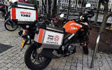Illustrative: a United Hatzalah volunteer paramedic motorcycle parked on the street in Tel Aviv, January 4, 2023 (Apustus/Shutterstock.com)