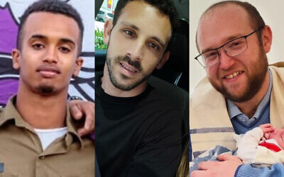 Staff Sgt. Oriya Ayimalk Goshen (left), Sgt. Maj. (res.) Yair Katz,(center) and Master Sgt. (res.) Zechariah Pesach Haber, (right), who were announced killed in Gaza on January 17, 2024. (Israel Defense Forces)