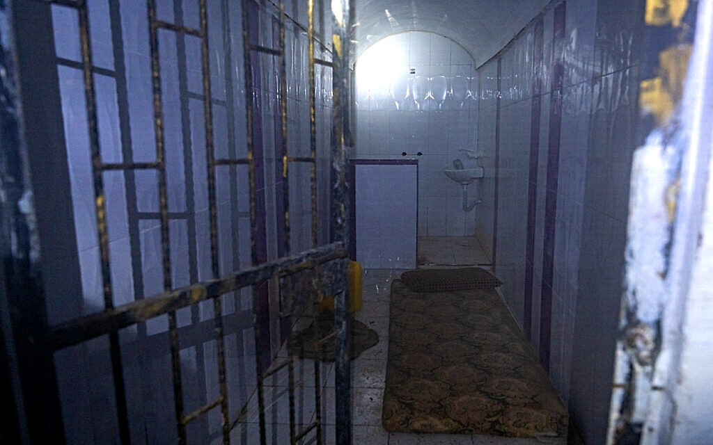 This image released by the IDF on January 20, 2024, shows the inside of a cell in a Hamas tunnel in southern Gaza's Khan Younis where hostages were held. (Israel Defense Forces)