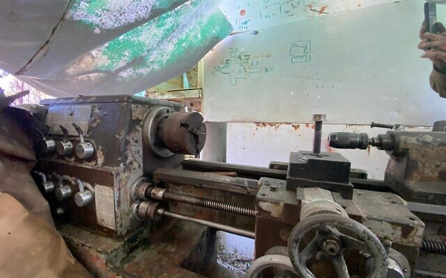 A lathe used to manufacture rockets at a Palestinian Islamic Jihad site in west Khan Younis, in a handout photo published by the IDF on January 31, 2024. (Israel Defense Forces) A lathe used to manufacture rockets at a Palestinian Islamic Jihad site in west Khan Younis, in a handout photo published by the IDF on January 31, 2024. (Israel Defense Forces)