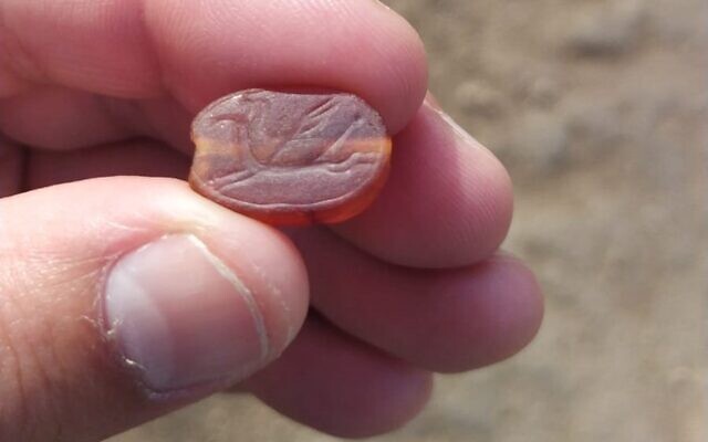 A 2,800 year old scarab seal found in the Lower Galilee, in an image released on February 7, 2024. (courtesy IAA)