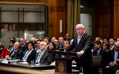 Palestinian Foreign Minister Riyad al-Maliki addresses the International Court of Justice (ICJ during public hearings on the request for an advisory opinion in respect of the "Legal Consequences arising from the Policies and Practices of Israel in the Occupied Palestinian Territory, including East Jerusalem," from February 19 to 26 at the Peace Palace in The Hague. (International Court of Justice)