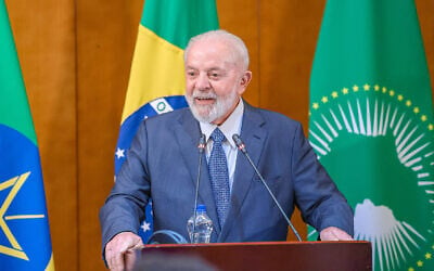 Brazil's President Luiz Inacio Lula da Silva speaks during a press conference in Addis Ababa on February 18, 2024. (Ricardo STUCKERT / Brazilian Presidency / AFP) Brazil's President Luiz Inacio Lula da Silva speaks during a press conference in Addis Ababa on February 18, 2024. (Ricardo STUCKERT / Brazilian Presidency / AFP)