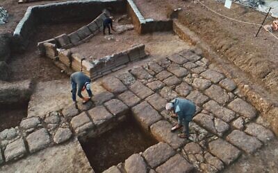 Excavating a former Roman Legion base, at the foot of Tel Megiddo, in an undated photo. (Emil Aladjem, Israel Antiquities Authority)