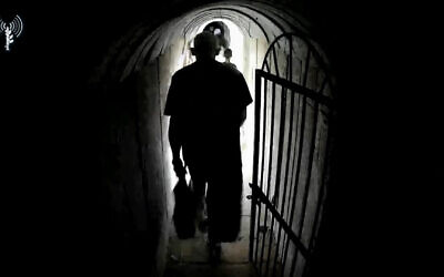 Hamas's Gaza Strip leader Yahya Sinwar in a tunnel in southern Gaza's Khan Younis, October 10, 2023. (Israel Defense Forces)