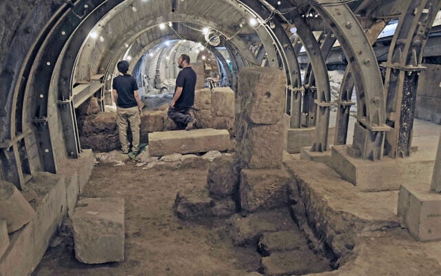 Archaeologists Ari Levy and Rikki Zalut Har-Tuv of the Israel Antiquities Authority at the Pilgrimage Road excavations, in an undated photo. (Emil Aladjem/Israel Antiquities Authority) Archaeologists Ari Levy and Rikki Zalut Har-Tuv of the Israel Antiquities Authority at the Pilgrimage Road excavations, in an undated photo. (Emil Aladjem/Israel Antiquities Authority)