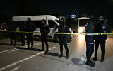 Turkish anti-riot police officers block the street where a plant owned by US giant Procter & Gamble is located at Gebze District in Kocaeli near Istanbul on February 1, 2024, after an assailant took an undisclosed number of people hostage. (Ozan Kose/AFP)