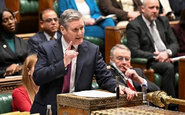 A handout photograph released by the UK Parliament shows Britain's main opposition Labour Party leader Keir Starmer speaking during the weekly session of Prime Minister's Questions in the House of Commons, in central London on February 7, 2024. (Jessica Taylor/UK Parliament/AFP) A handout photograph released by the UK Parliament shows Britain's main opposition Labour Party leader Keir Starmer speaking during the weekly session of Prime Minister's Questions in the House of Commons, in central London on February 7, 2024. (Jessica Taylor/UK Parliament/AFP)