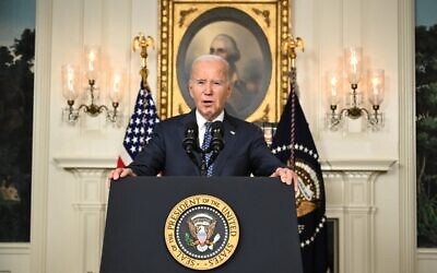 US President Joe Biden answers questions after speaking about the Special Counsel report in the Diplomatic Reception Room of the White House in Washington, DC, on February 8, 2024 in a surprise last-minute addition to his schedule for the day. (Mandel NGAN / AFP)