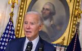 US President Joe Biden answers questions about Israel after speaking about the Special Counsel report in the Diplomatic Reception Room of the White House in Washington, DC, on February 8, 2024. (Mandel Ngan/AFP)