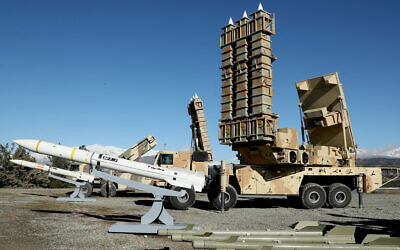 This handout picture provided by the Iranian Defense Ministry on February 17, 2024 shows a Sayad-3 missile during the unveiling of the Arman defense systems at an undisclosed location. (IRANIAN DEFENCE MINISTRY / AFP)