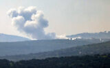 Smoke billowing above the Lebanese village of Blida during Israeli airstrikes on February 22, 2024. (Jalaa MAREY / AFP)