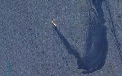 A handout picture released on February 23, 2024, shows the M/V Rubymar, a Belize-flagged, UK-owned bulk carrier leaking oil in the Gulf of Aden after taking significant damage after an attack by Iran-backed Houthi terrorists on February 18. (CENTCOM) A handout picture released on February 23, 2024, shows the M/V Rubymar, a Belize-flagged, UK-owned bulk carrier leaking oil in the Gulf of Aden after taking significant damage after an attack by Iran-backed Houthi terrorists on February 18. (CENTCOM)