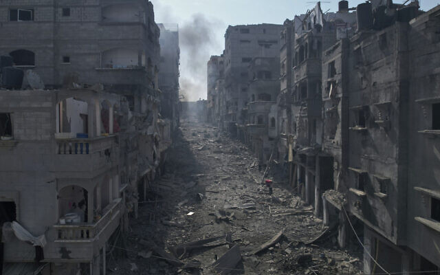 A view of the rubble of buildings hit by an Israeli airstrike, in Jabaliya, Gaza Strip, on Oct. 11, 2023. (AP Photo/Hatem Moussa, File) A view of the rubble of buildings hit by an Israeli airstrike, in Jabaliya, Gaza Strip, on Oct. 11, 2023. (AP Photo/Hatem Moussa, File)
