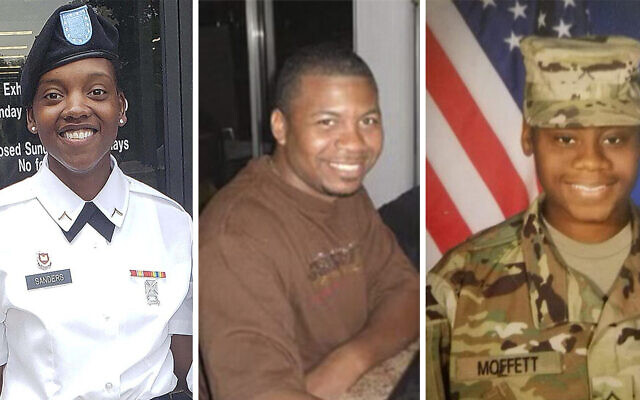 This combination of photos provided by Shawn Sanders, left, and the US Army, center and right, show from left to right, Spc. Kennedy Sanders, Sgt. William Jerome Rivers and Spc. Breonna Alexsondria Moffett. The three U.S. Army Reserve soldiers from Georgia were killed by a drone strike Sunday, Jan. 28, 2024, on their base in Jordan near the Syrian border. (Shawn Sanders and US Army via AP) This combination of photos provided by Shawn Sanders, left, and the US Army, center and right, show from left to right, Spc. Kennedy Sanders, Sgt. William Jerome Rivers and Spc. Breonna Alexsondria Moffett. The three U.S. Army Reserve soldiers from Georgia were killed by a drone strike Sunday, Jan. 28, 2024, on their base in Jordan near the Syrian border. (Shawn Sanders and US Army via AP)