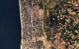This satellite photo from Planet Labs PBC shows the Gaza Strip on January 30, 2024. Satellite photos showed new demolition along a 1-kilometer-deep path on the Gaza Strip's border with Israel, according to an analysis by The Associated Press and expert reports. (Planet Labs PBC via AP)