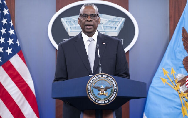 US Defense Secretary Lloyd Austin speaks during a press briefing at the Pentagon on February 1, 2024 in Washington. (AP Photo/Kevin Wolf) US Defense Secretary Lloyd Austin speaks during a press briefing at the Pentagon on February 1, 2024 in Washington. (AP Photo/Kevin Wolf)