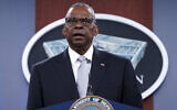 US Defense Secretary Lloyd Austin US said he sees no indication that Hamas plans to attack US troops currently in Gaza. (AP Photo/Kevin Wolf)