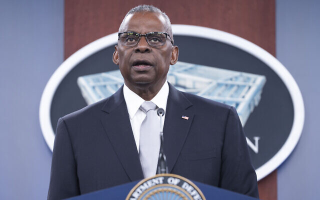 US Defense Secretary Lloyd Austin speaks during a Pentagon press briefing at the Pentagon, Washington, DC, on February 1, 2024. (AP Photo/Kevin Wolf) US Defense Secretary Lloyd Austin speaks during a Pentagon press briefing at the Pentagon, Washington, DC, on February 1, 2024. (AP Photo/Kevin Wolf)