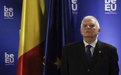 European Union foreign policy chief Josep Borrell poses for a photo after a meeting of EU foreign ministers at the Egmont Palace in Brussels, February 3, 2024. (AP Photo/Omar Havana)
