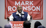 North Carolina Lt. Gov. Mark Robinson, a Republican candidate for North Carolina governor, speaks at a rally January 26, 2024, in Roxboro, North Carolina. (AP Photo/Chris Seward, File)