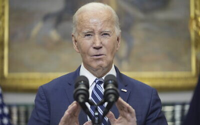 US President Joe Biden delivers remarks on the death of Russian opposition leader Alexei Navalny, in the Roosevelt Room of the White House, February 16, 2024, in Washington. (AP Photo/Evan Vucci)