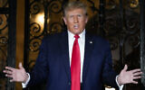 Republican presidential candidate Donald Trump speaks at his Mar-a-Lago estate, February 16, 2024, in Palm Beach, Florida. (AP Photo/Rebecca Blackwell)
