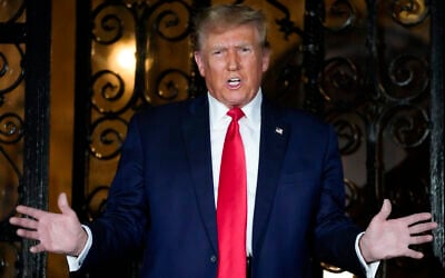 Republican presidential candidate Donald Trump speaks at his Mar-a-Lago estate, February 16, 2024, in Palm Beach, Florida. (AP Photo/Rebecca Blackwell)