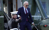 US President Joe Biden arrives on Marine One to attend a fundraiser in San Francisco, February 21, 2024. (AP Photo/Manuel Balce Ceneta)