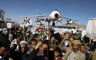 Houthi supporters attend a rally against the US-led strikes on Yemen and Israel's war in the Gaza Strip, in Sanaa, Yemen, February 23, 2024. (AP Photo/Osamah Abdulrahman) Houthi supporters attend a rally against the US-led strikes on Yemen and Israel's war in the Gaza Strip, in Sanaa, Yemen, February 23, 2024. (AP Photo/Osamah Abdulrahman)