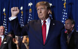 Republican presidential candidate Donald Trump reacts at a primary election night party at the South Carolina State Fairgrounds in Columbia, South Carolina, February 24, 2024. (AP Photo/Andrew Harnik)
