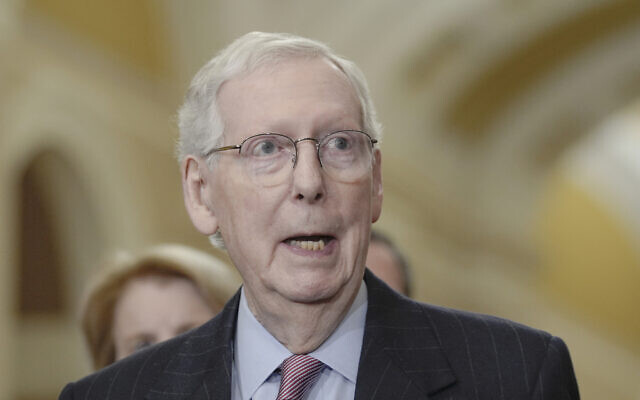 US Senate Minority Leader Mitch McConnell, R-Ky., talks, after a policy luncheon on Capitol Hill, on February 27, 2024, in Washington. (AP Photo/ Mariam Zuhaib) US Senate Minority Leader Mitch McConnell, R-Ky., talks, after a policy luncheon on Capitol Hill, on February 27, 2024, in Washington. (AP Photo/ Mariam Zuhaib)