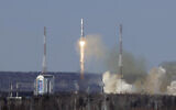 The Soyuz-2.1b rocket blasts off carrying Iran's Pars-1 satellite at the Vostochny cosmodrome outside the city of Tsiolkovsky in the far eastern Amur region, Russia, February 29, 2024. (Roscosmos space corporation via AP)