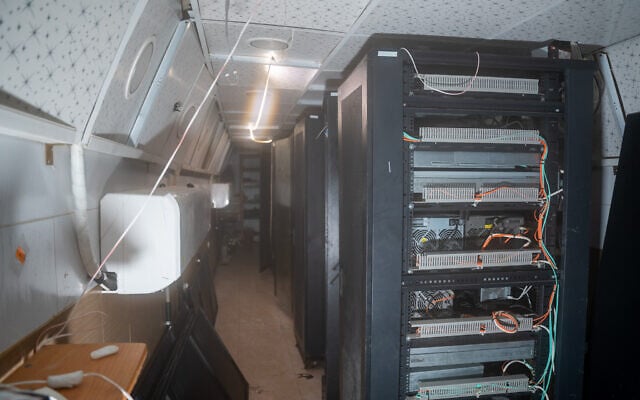 A subterranean Hamas data center underneath UNRWA's headquarters in Gaza City, February 8, 2024. (Emanuel Fabian/Times of Israel)