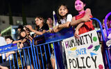 Illustrative: People take part in a rally against deportations of migrants, in Tel Aviv, August 13, 2022 (Tomer Neuberg/Flash90)