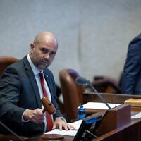 Knesset speaker Amir Ohana in the Knesset, Jerusalem, on December 25, 2023. (Yonatan Sindel/Flash90)
