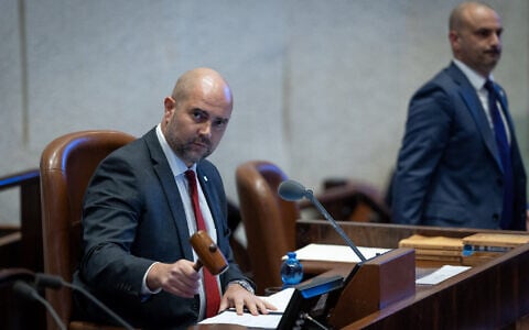 Knesset speaker Amir Ohana in the Knesset, Jerusalem, on December 25, 2023. (Yonatan Sindel/Flash90)