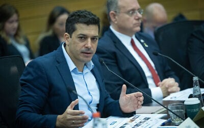 Minister of Diaspora Affairs Amichai Chikli speaks at a Knesset committee meeting, on December 19, 2023. (Yonatan Sindel/Flash90)