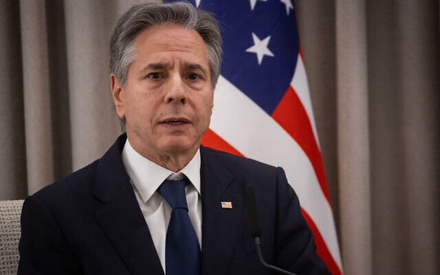US Secretary of State Antony Blinken meets with President Isaac Herzog at the President's Residence in Jerusalem, February 7, 2024. (Oren Ben Hakoon/POOL)
