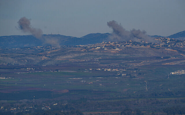 Smoke rises after an Israeli airstrike in southern Lebanon, as seen from the Israeli side of the border, February 8, 2024. (Ayal Margolin/Flash90) Smoke rises after an Israeli airstrike in southern Lebanon, as seen from the Israeli side of the border, February 8, 2024. (Ayal Margolin/Flash90)