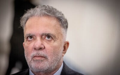 Brazilian Ambassador to Israel Frederico Meyer tours the Yad Vashem Holocaust Memorial museum in Jerusalem, February 19, 2024. (Chaim Goldberg/Flash90)